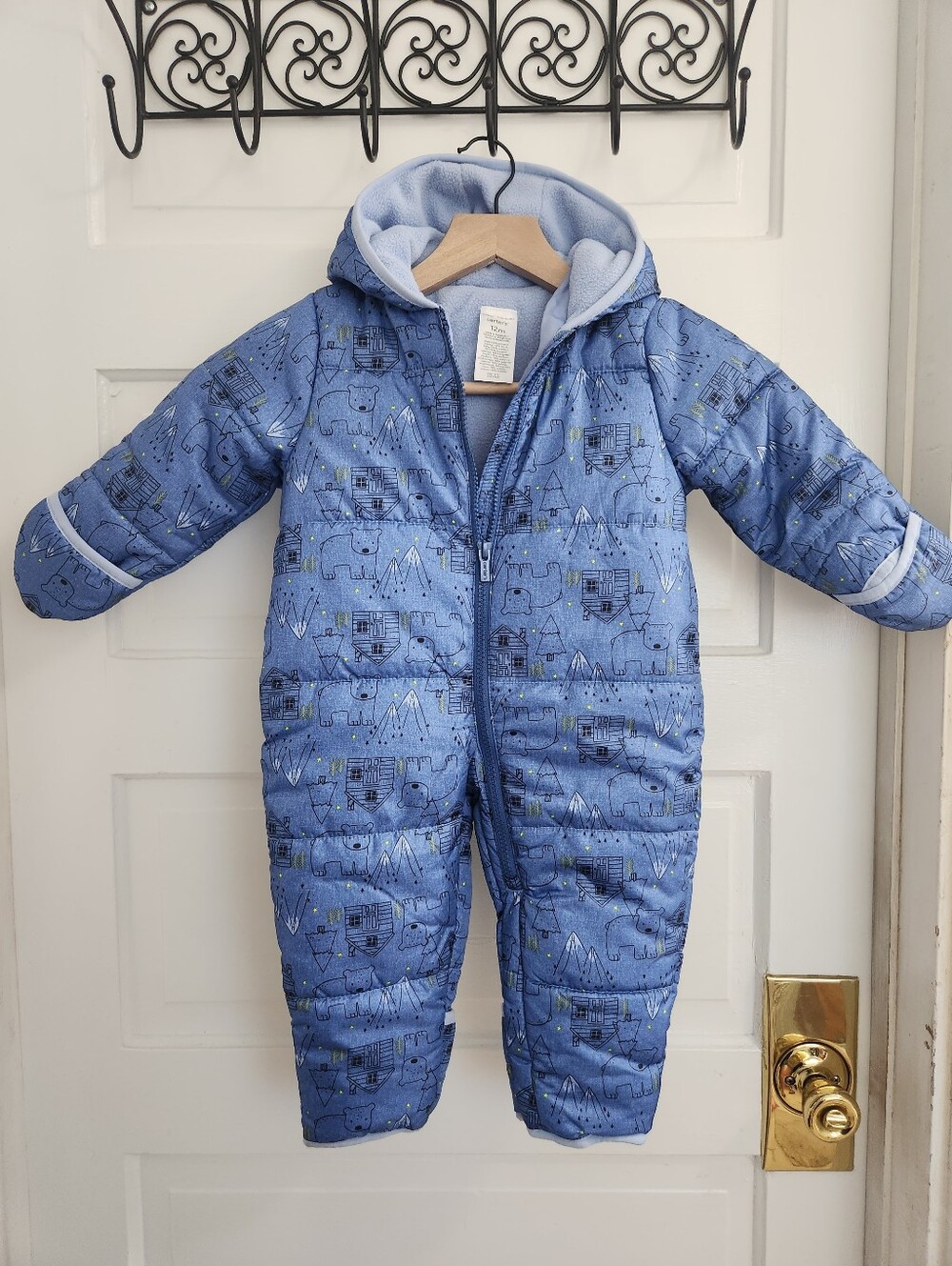 Carter's 12M Kids Quilted Hooded One-Piece Snowsuit - Blue